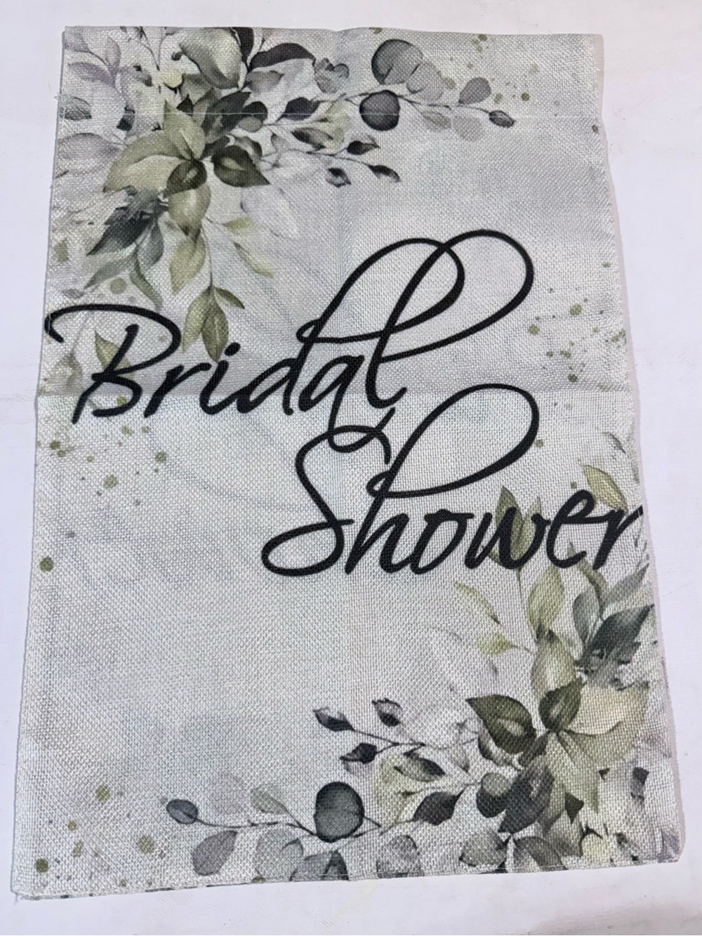 Bridal Shower Floral Linen Flag- with Eucalyptus Leaves